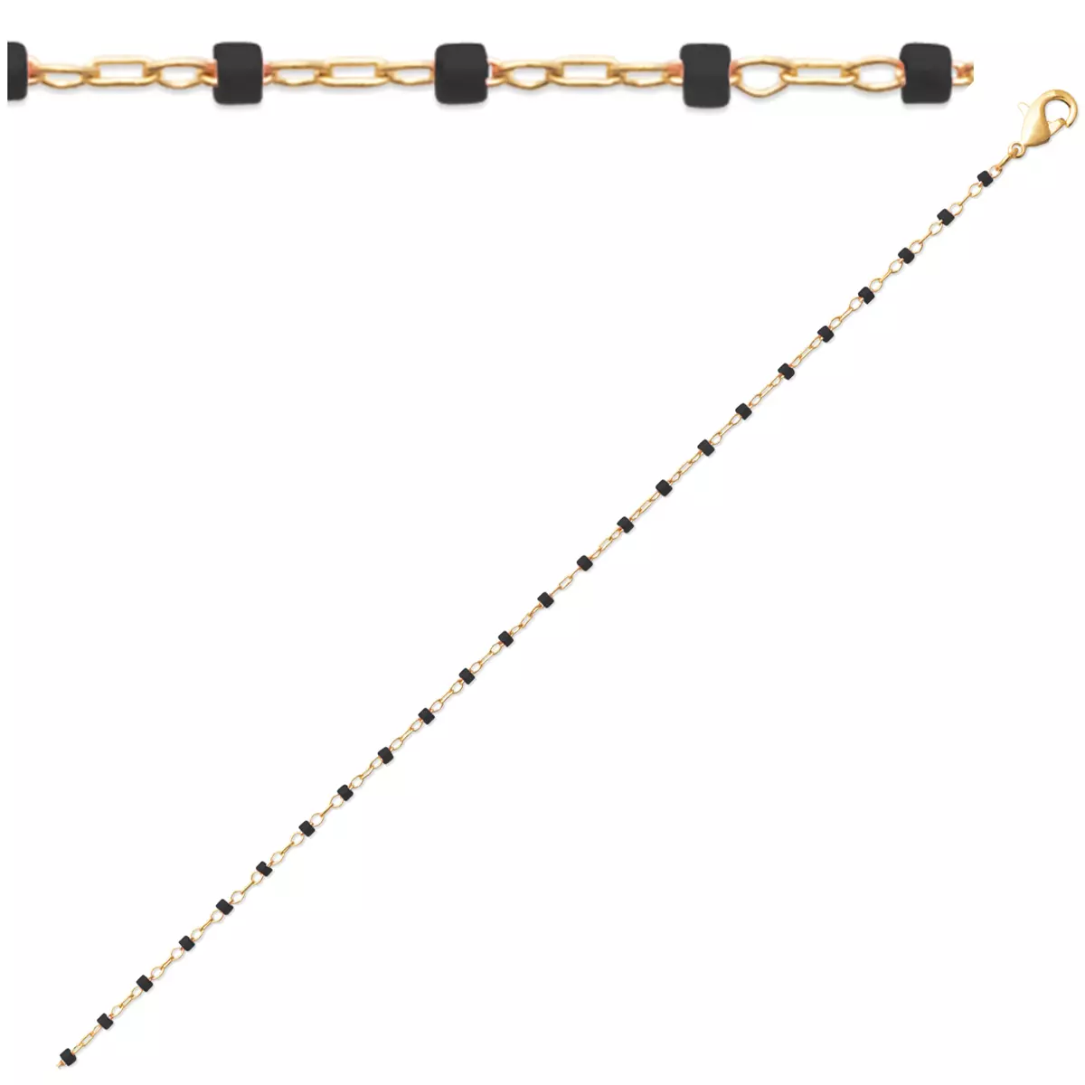 les trésors de lily Bracelet Plaqué Or 'Boho' noir doré 18 cm 1 mm [R1096]