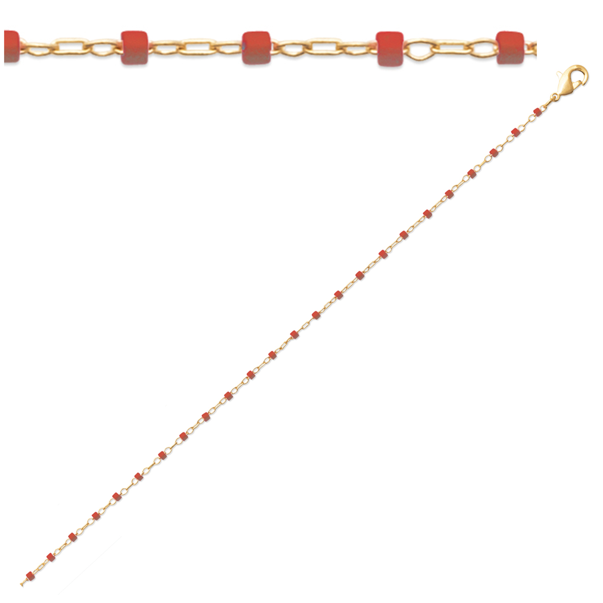 Bracelet Plaqué Or \'Boho\' rouge doré  - 18 cm, 1 mm - [R1099]