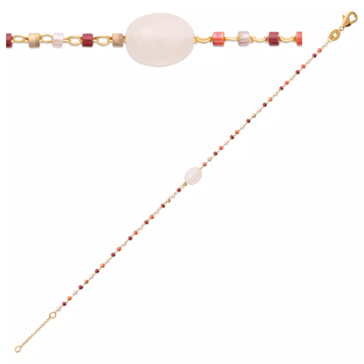 les trésors de lily Bracelet Plaqué Or 'Boho' rose rouge doré (quartz rose) 8x6 mm [R1118]