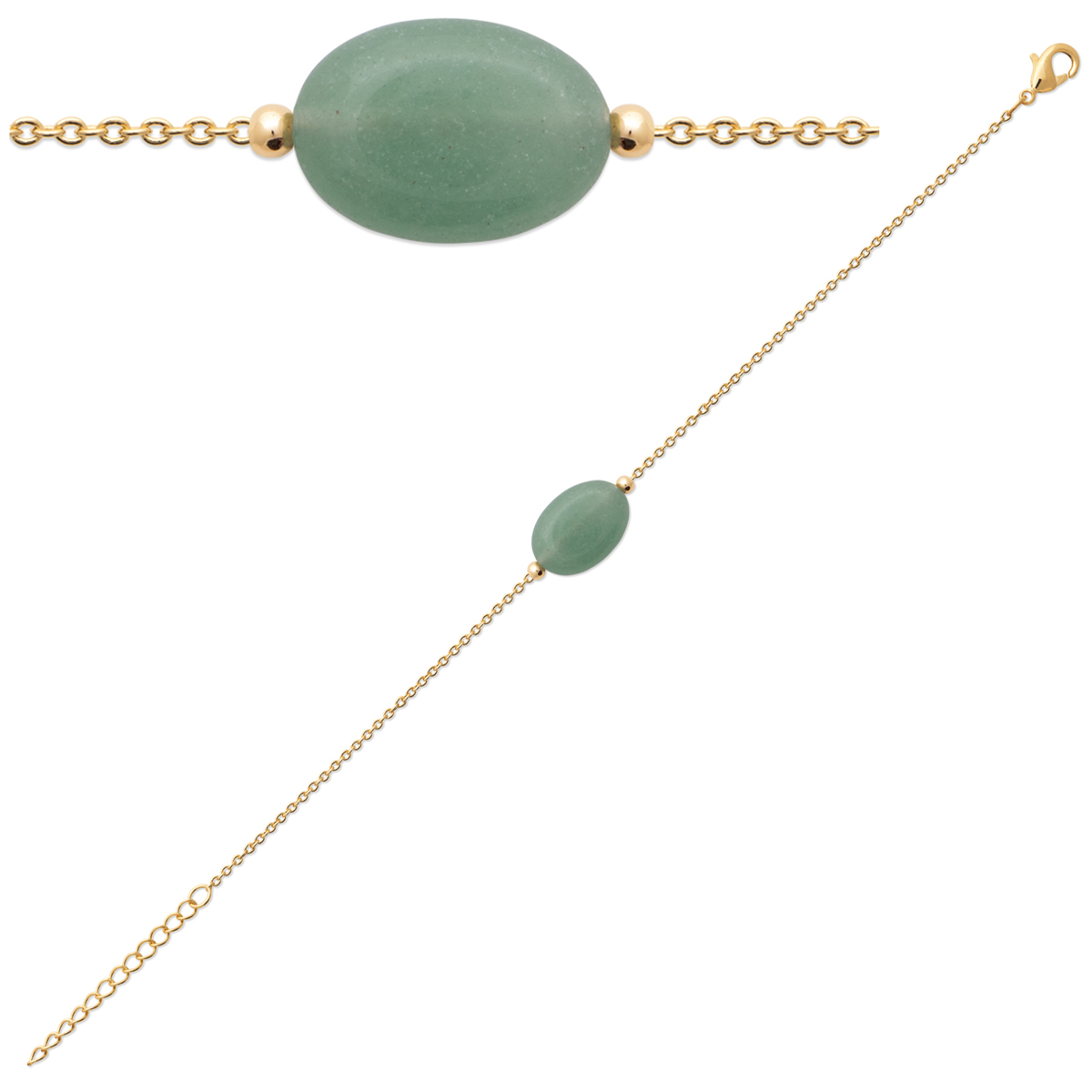 Bracelet Plaqué Or \'Mineralia\' vert doré (aventurine) - 13x10 mm - [R1119]