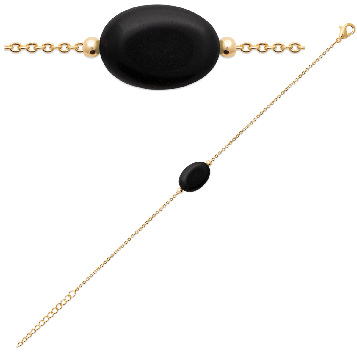 Bracelet Plaqué Or \'Mineralia\' noir doré (agate noire) - 13x10 mm - [R1121]