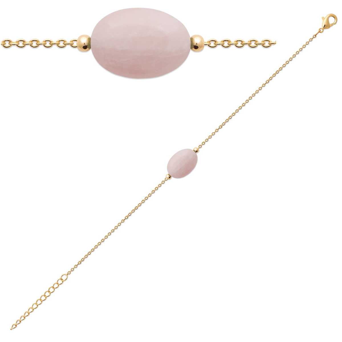 Bracelet Plaqué Or \'Mineralia\' rose doré (quartz rose) - 13x10 mm - [R1123]
