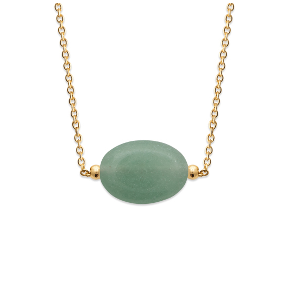 Collier Plaqué-Or \'Mineralia\' vert doré (aventurine) - 13x10 mm - [R1125]