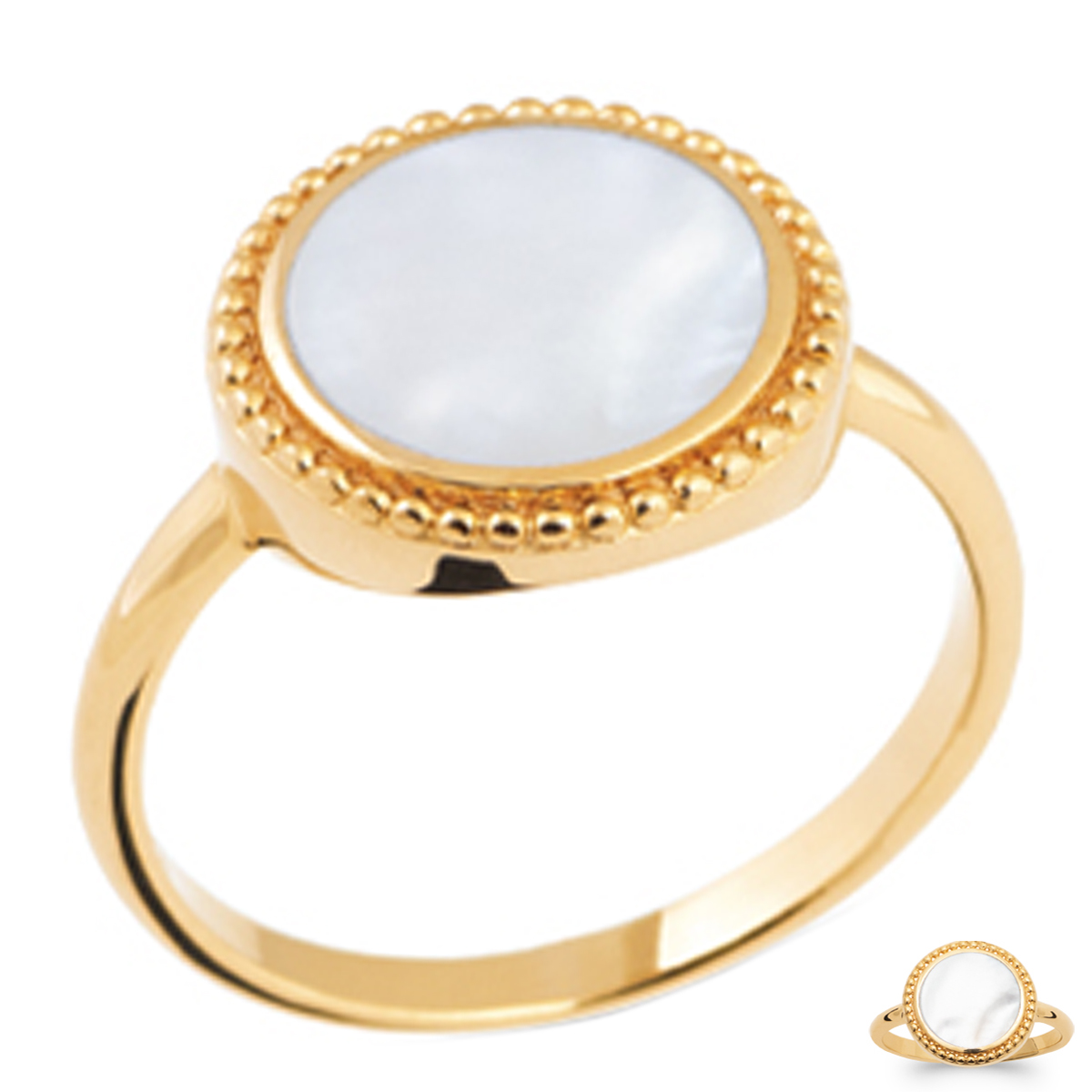 Bague Plaqué Or \'Sagesse\' nacre doré - 12x12 mm - [R1140]