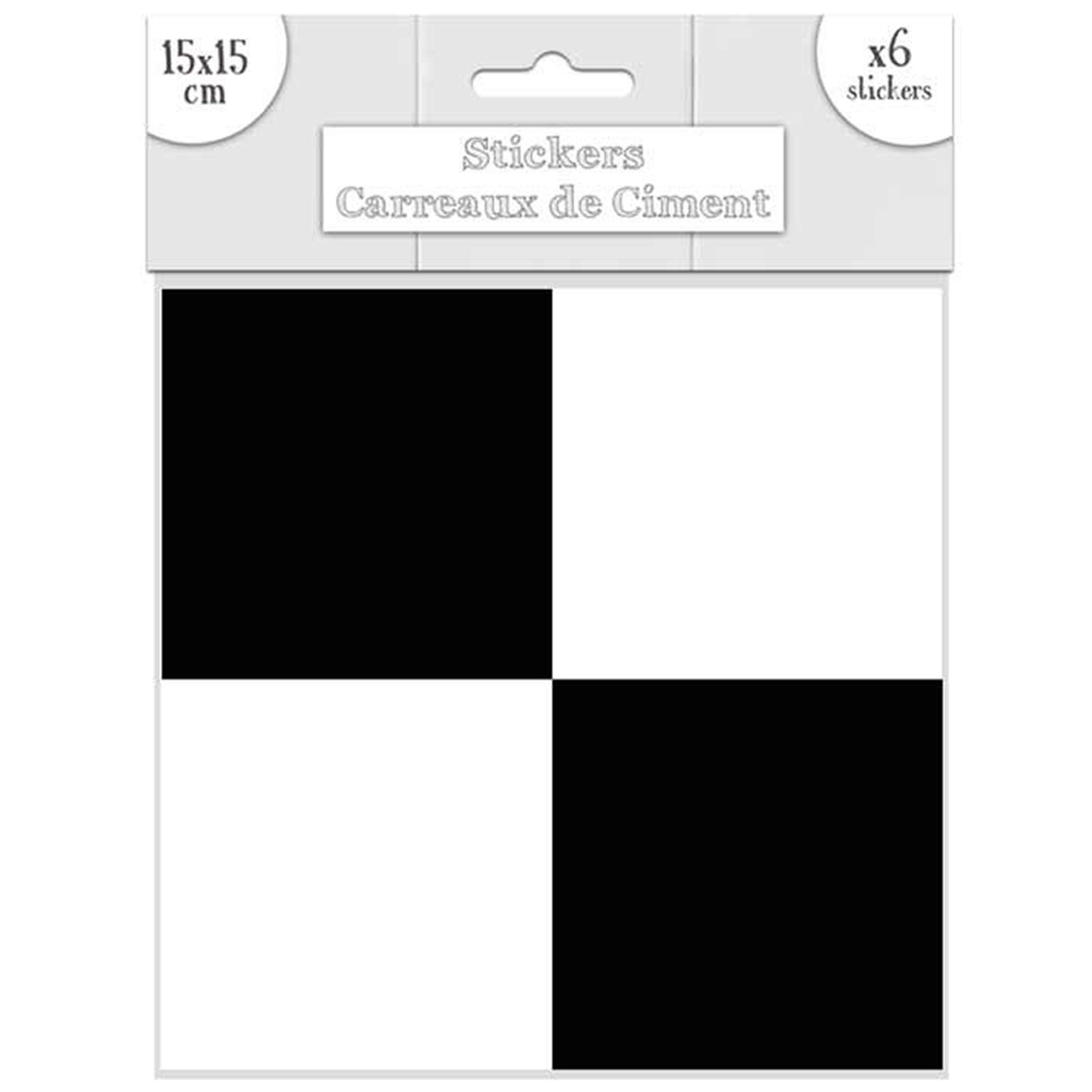 Set de 6 stickers \'Carreaux de Ciment\' noir blanc - 15x15 cm - [R2187]