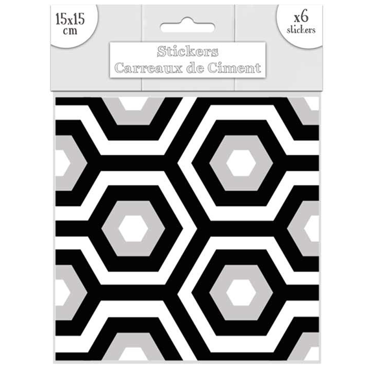 Set de 6 stickers \'Carreaux de Ciment\' noir gris blanc - 15x15 cm - [R2188]