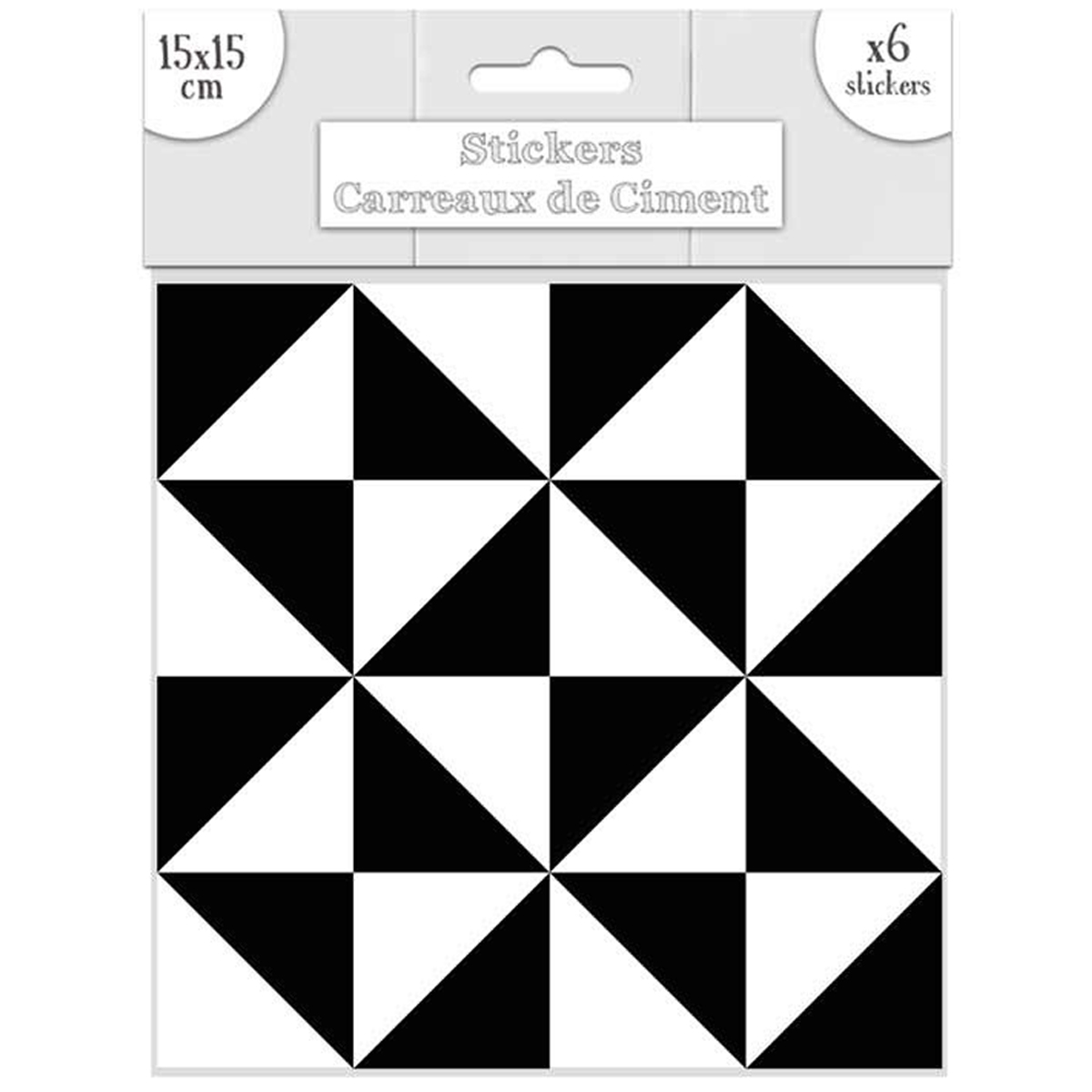 Set de 6 stickers \'Carreaux de Ciment\' noir blanc - 15x15 cm - [R2189]