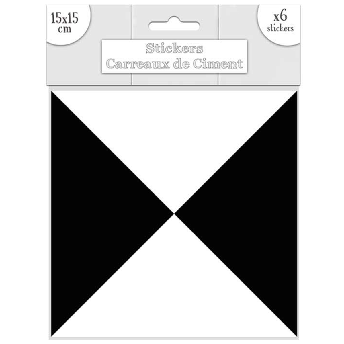 Set de 6 stickers \'Carreaux de Ciment\' noir blanc - 15x15 cm - [R2190]