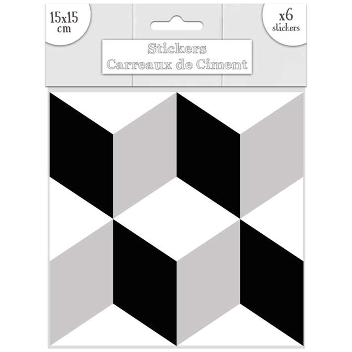 Set de 6 stickers \'Carreaux de Ciment\' noir gris blanc - 15x15 cm - [R2191]