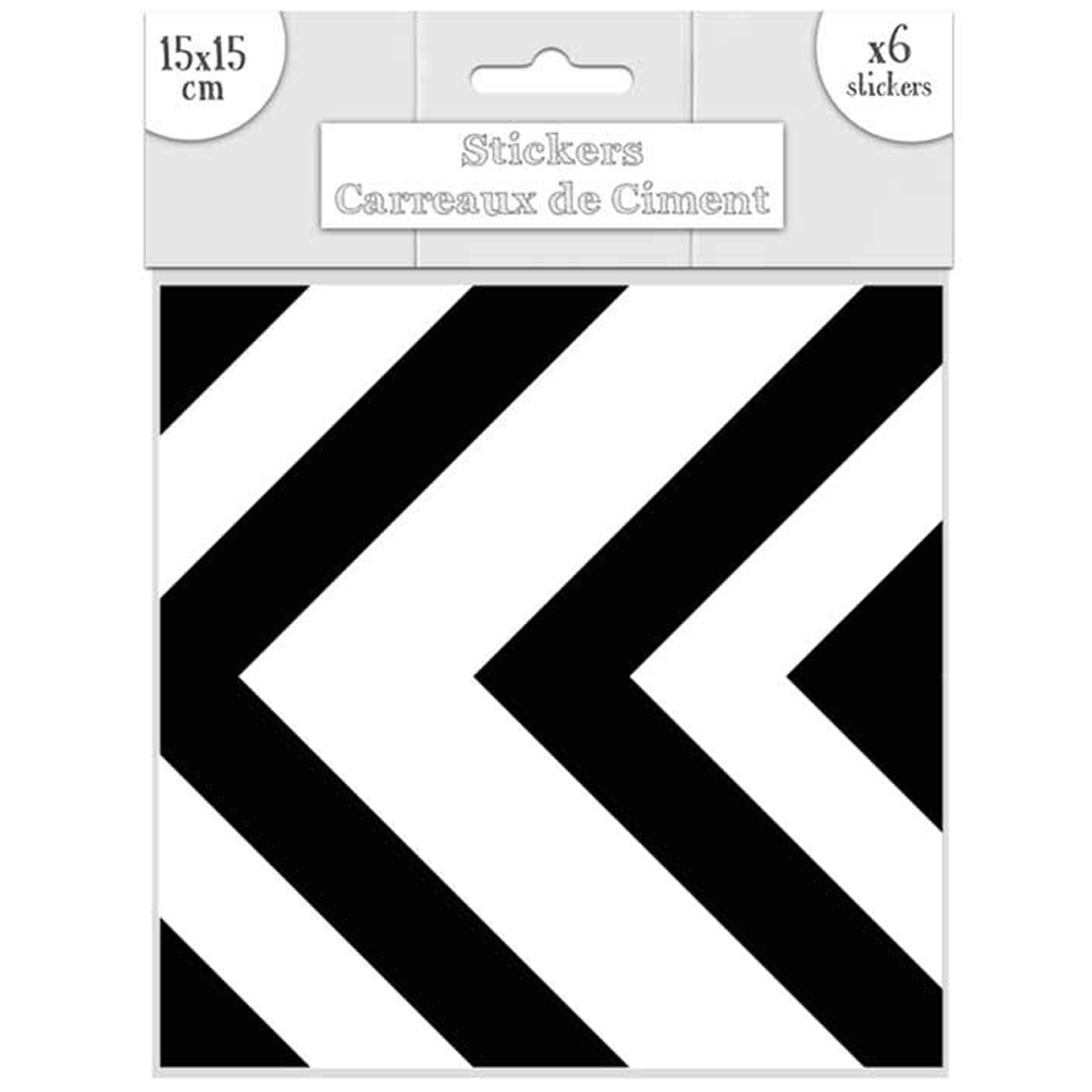 Set de 6 stickers \'Carreaux de Ciment\' noir blanc - 15x15 cm - [R2192]