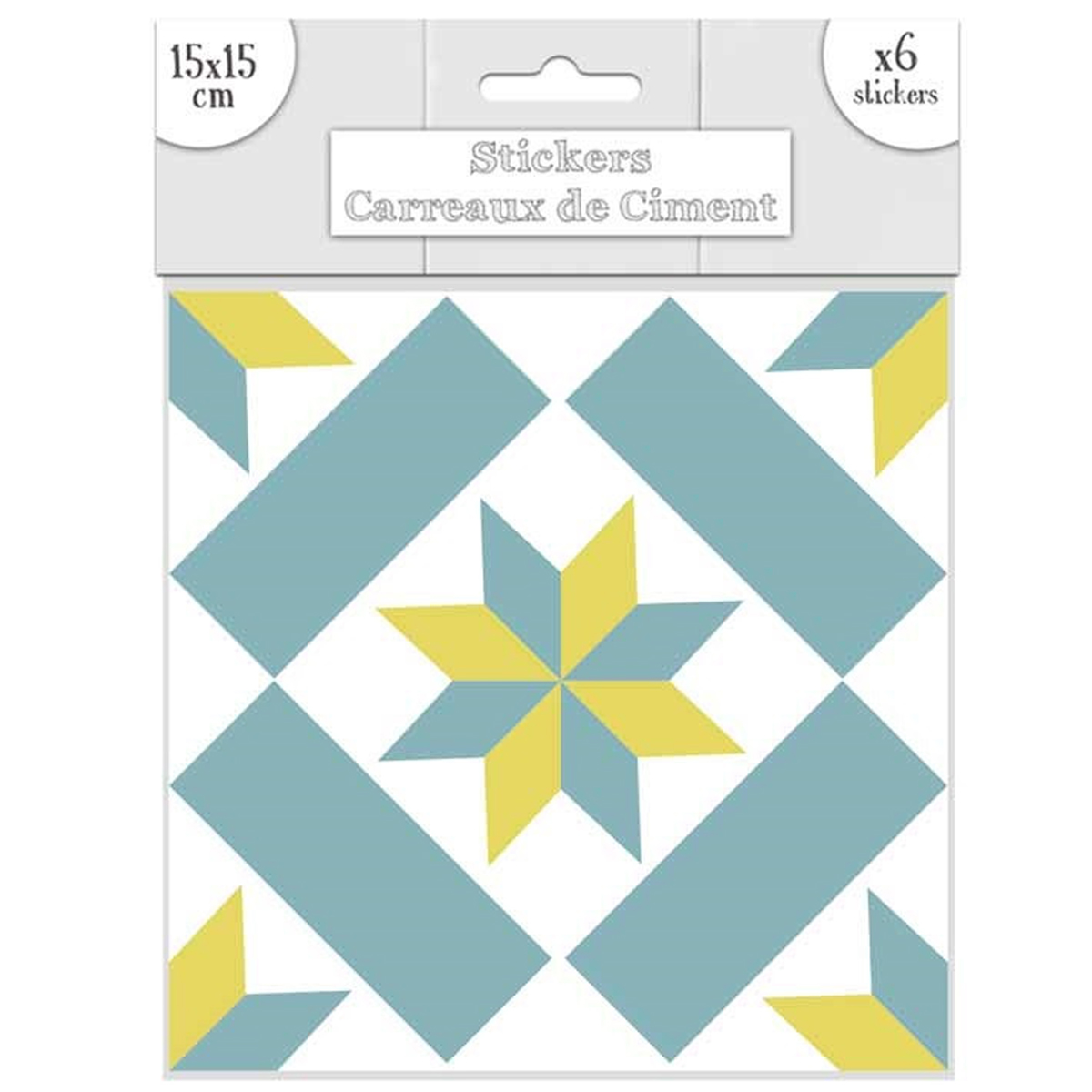 Set de 6 stickers \'Carreaux de Ciment\' bleu jaune - 15x15 cm - [R2193]