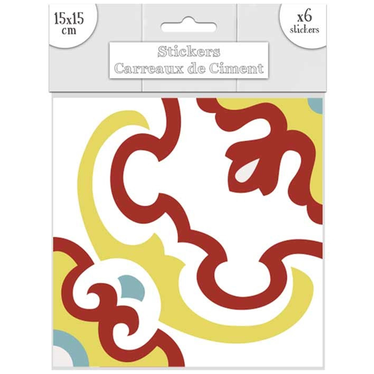 Set de 6 stickers \'Carreaux de Ciment\' rouge jaune bleu - 15x15 cm - [R2194]