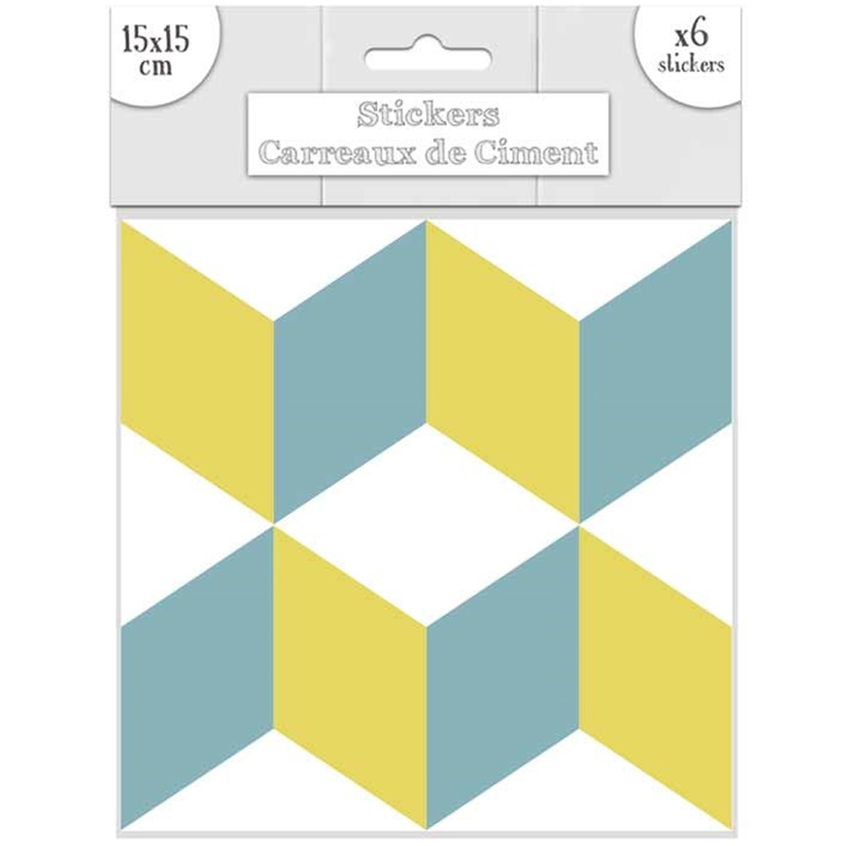 Set de 6 stickers \'Carreaux de Ciment\' bleu jaune - 15x15 cm - [R2195]