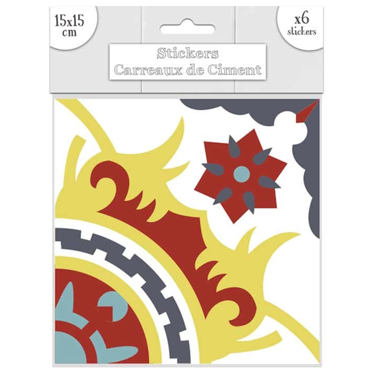 Set de 6 stickers \'Carreaux de Ciment\' multicolore - 15x15 cm - [R2196]