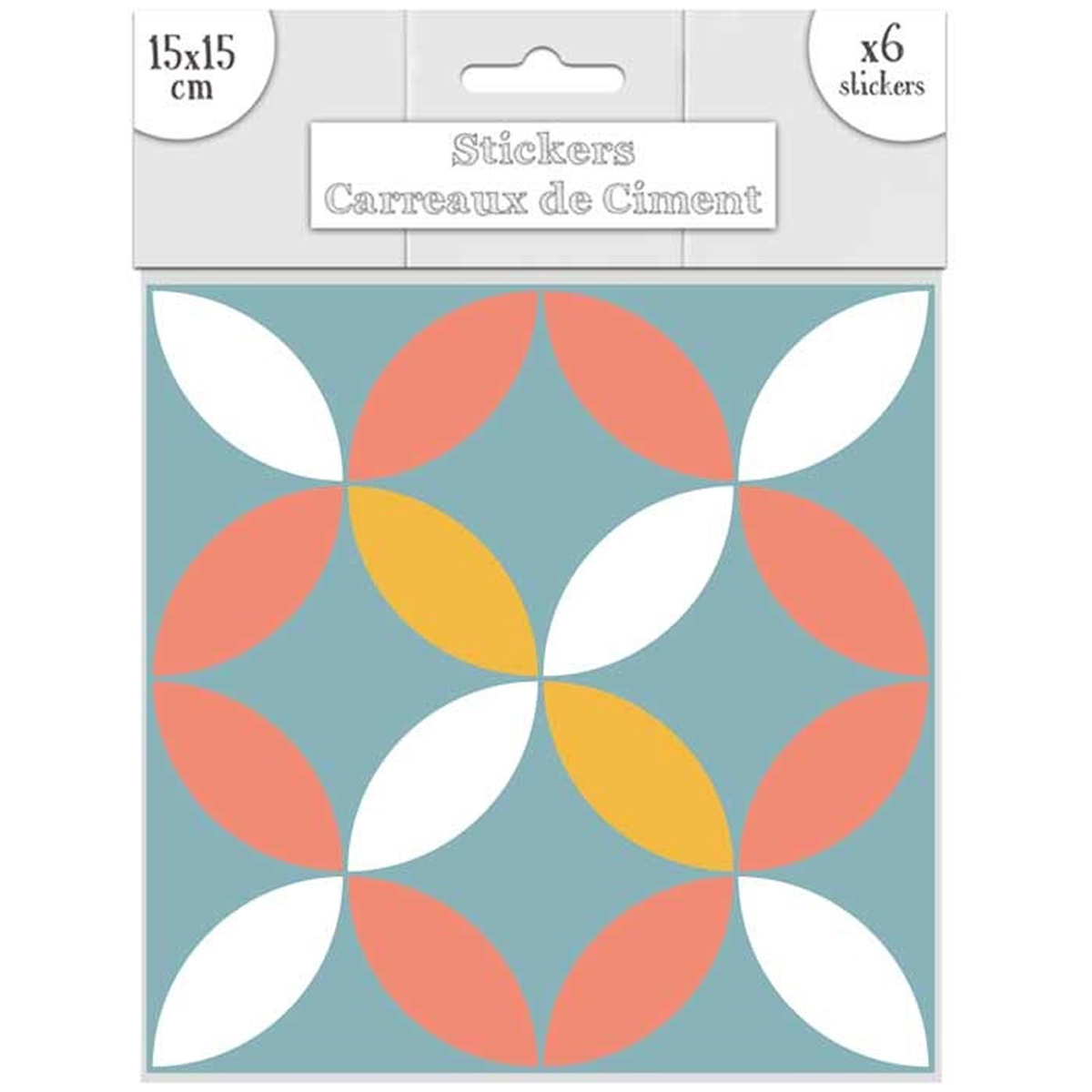 Set de 6 stickers \'Carreaux de Ciment\' bleu orange - 15x15 cm - [R2202]