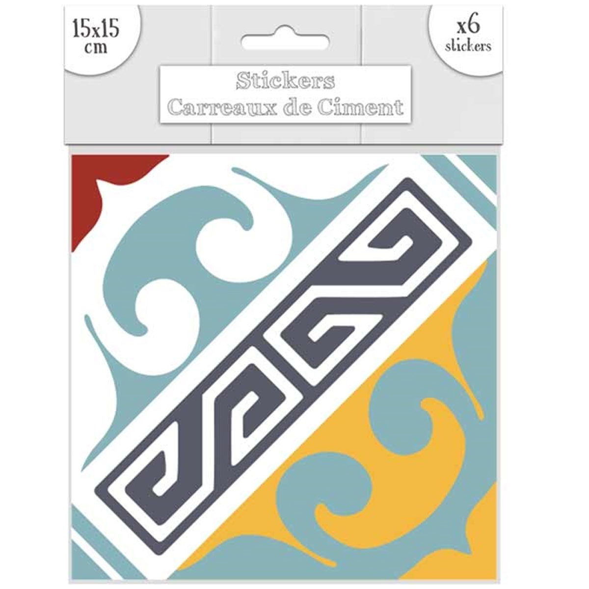 Set de 6 stickers \'Carreaux de Ciment\' multicolore - 15x15 cm - [R2204]