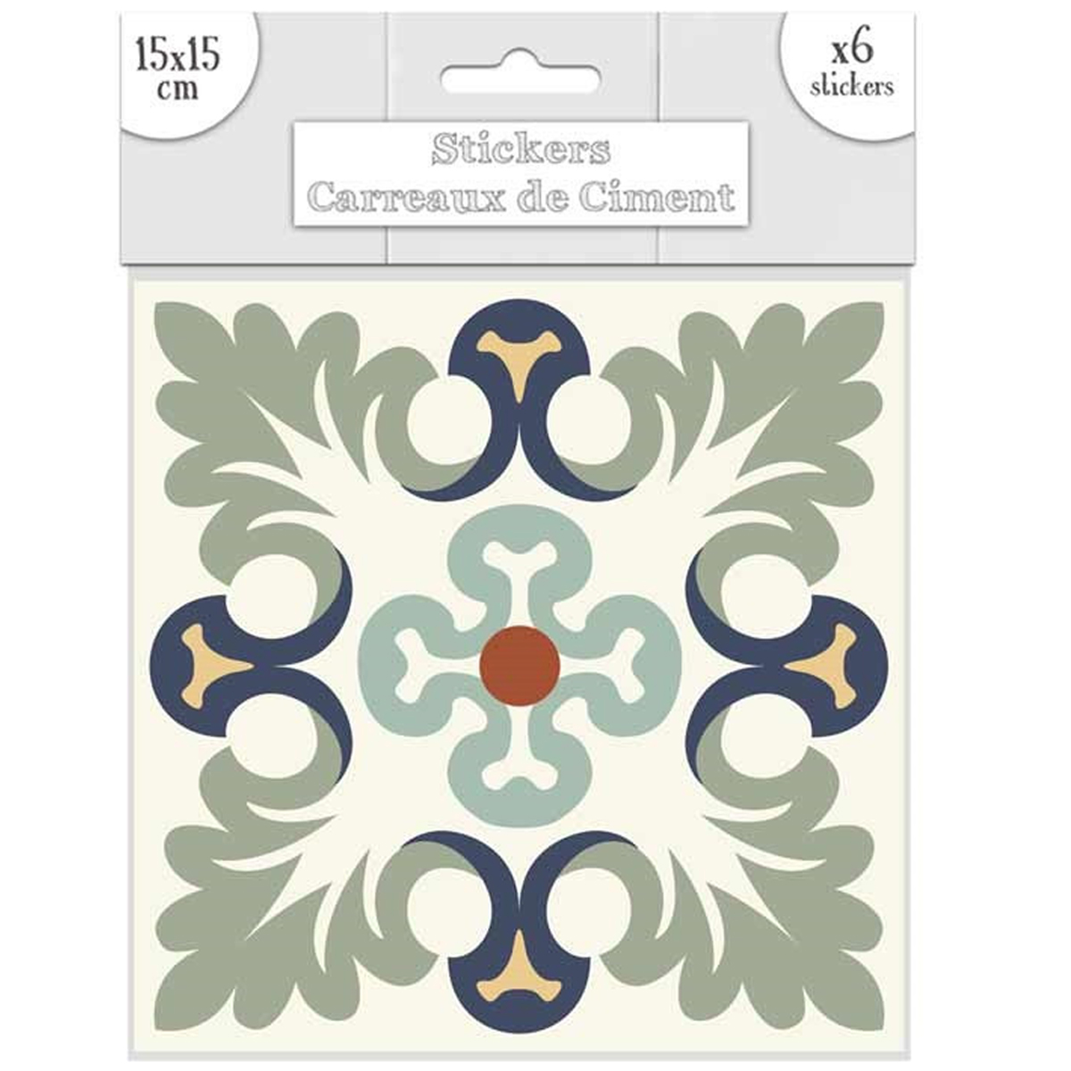 Set de 6 stickers \'Carreaux de Ciment\' vert marine - 15x15 cm - [R2206]
