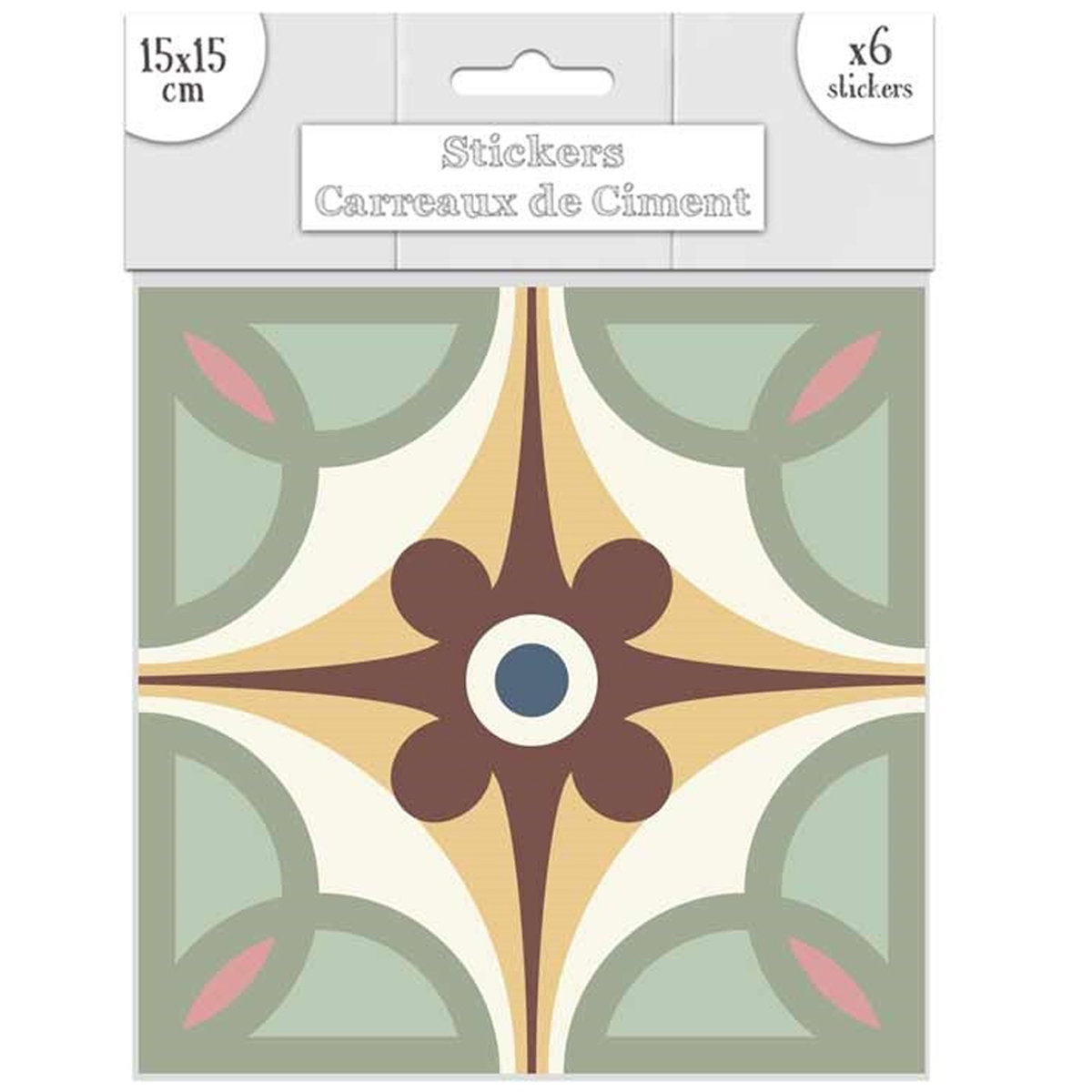 Set de 6 stickers \'Carreaux de Ciment\' vert - 15x15 cm - [R2208]