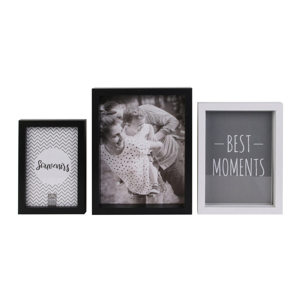Set de 3 cadres photo bois \'Boho\' noir blanc (encastrables) - 22x17x4 cm - [R2485]