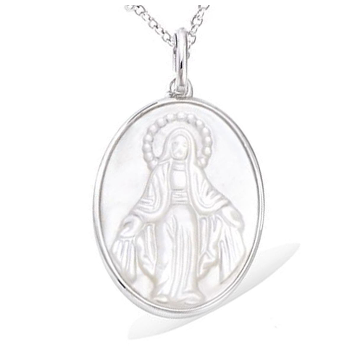 Pendentif Argent \'Vierge Marie\' blanc nacre argenté (rhodié) - 22x17 mm - [R3800]