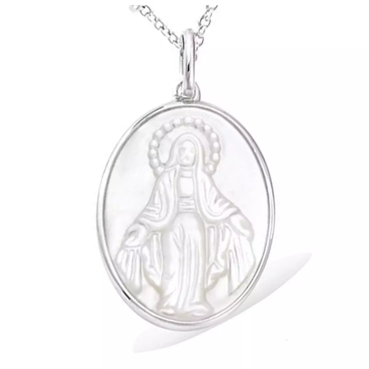 les trésors de lily Pendentif Argent 'Vierge Marie' blanc nacre argenté (rhodié) 22x17 mm [R3800]