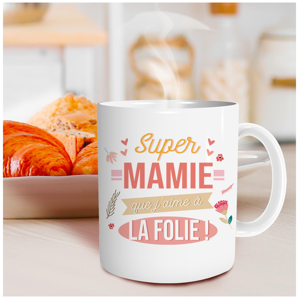 Mug tendresse \'Super Mamie\' (Super Mamie que j\'aime à la folie)  - 95x80 mm - [A0903]