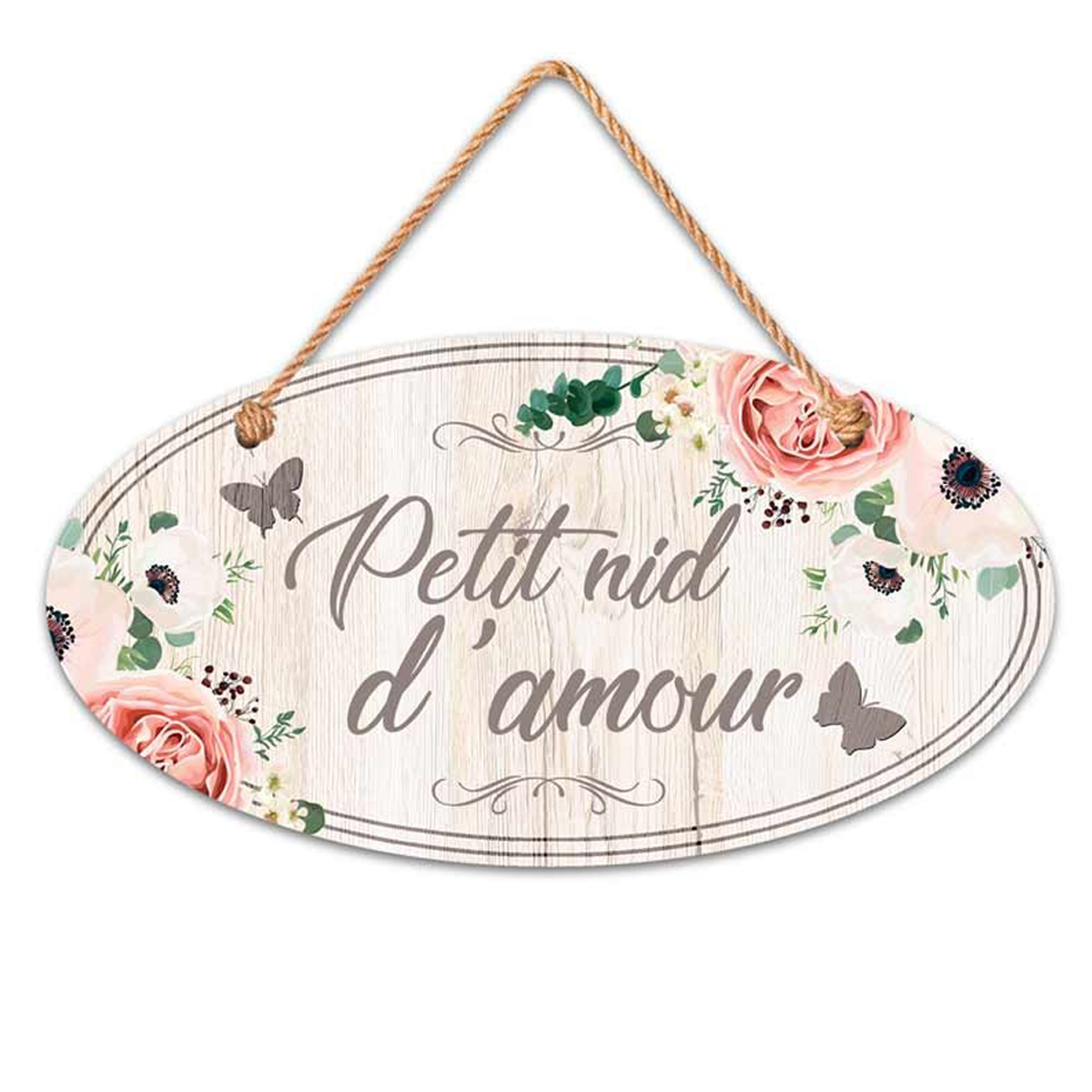 Plaque bois \'Messages\' beige rose taupe (Petit nid d\'Amour) - 195x105 cm - [Q5961]