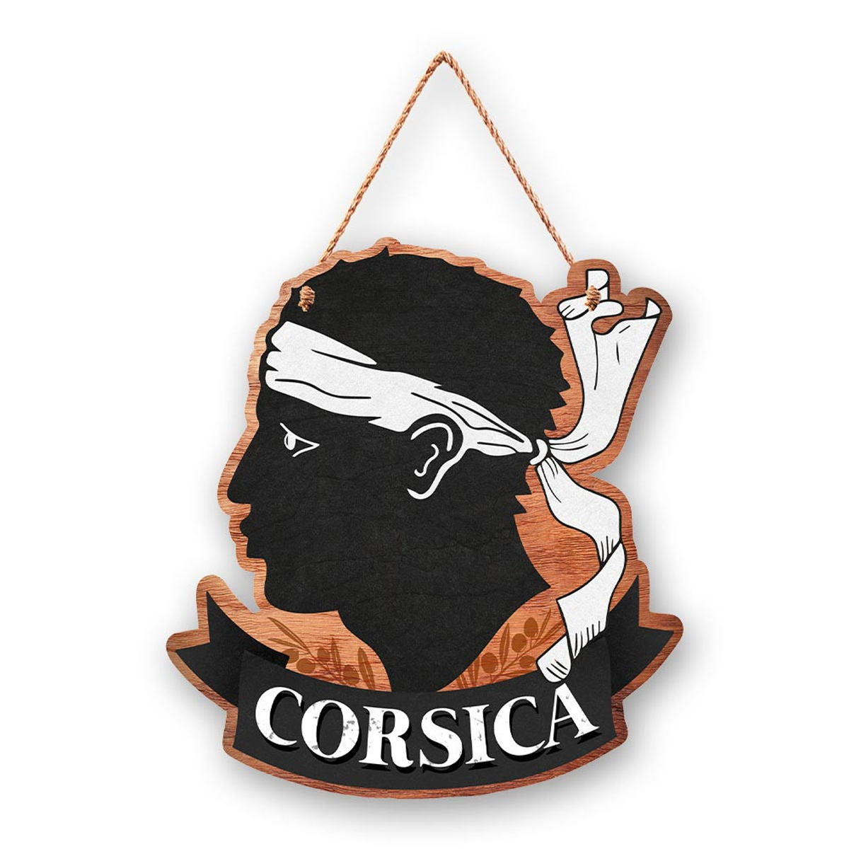 Plaque bois forme \'Corsica\' noir marron (tête de Maure) - 30x27 cm - [R3811]
