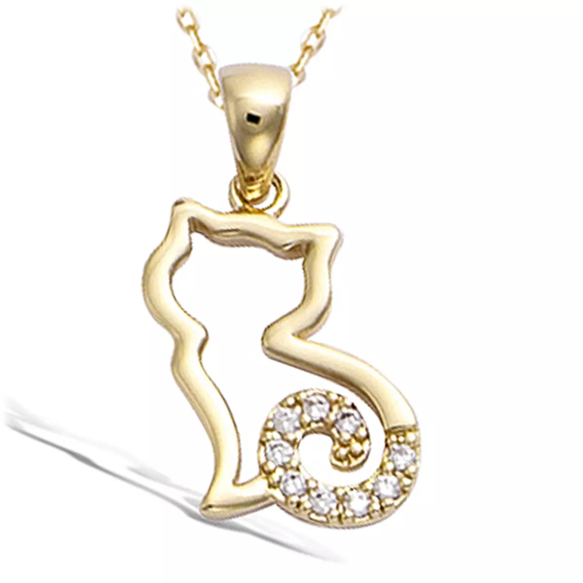 les trésors de lily Pendentif Plaqué Or 'Chat Silhouette' blanc doré 15x12 mm [N4049]
