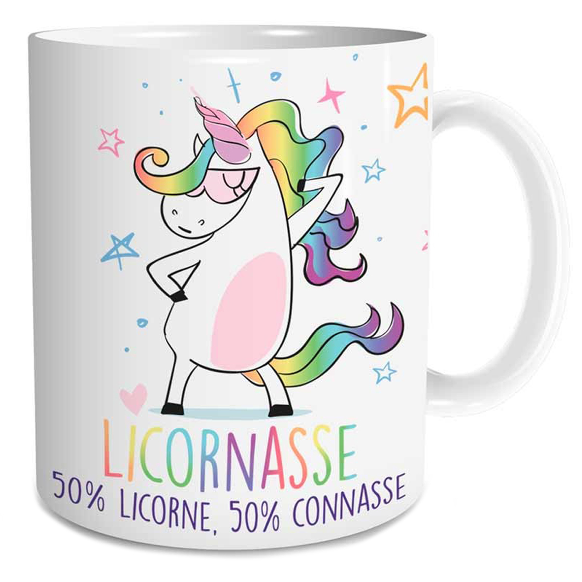 Mug céramique \'Licornes Mania\' (Licornasse 50% licorne, 50% connasse) - 95x80 mm - [Q4122]