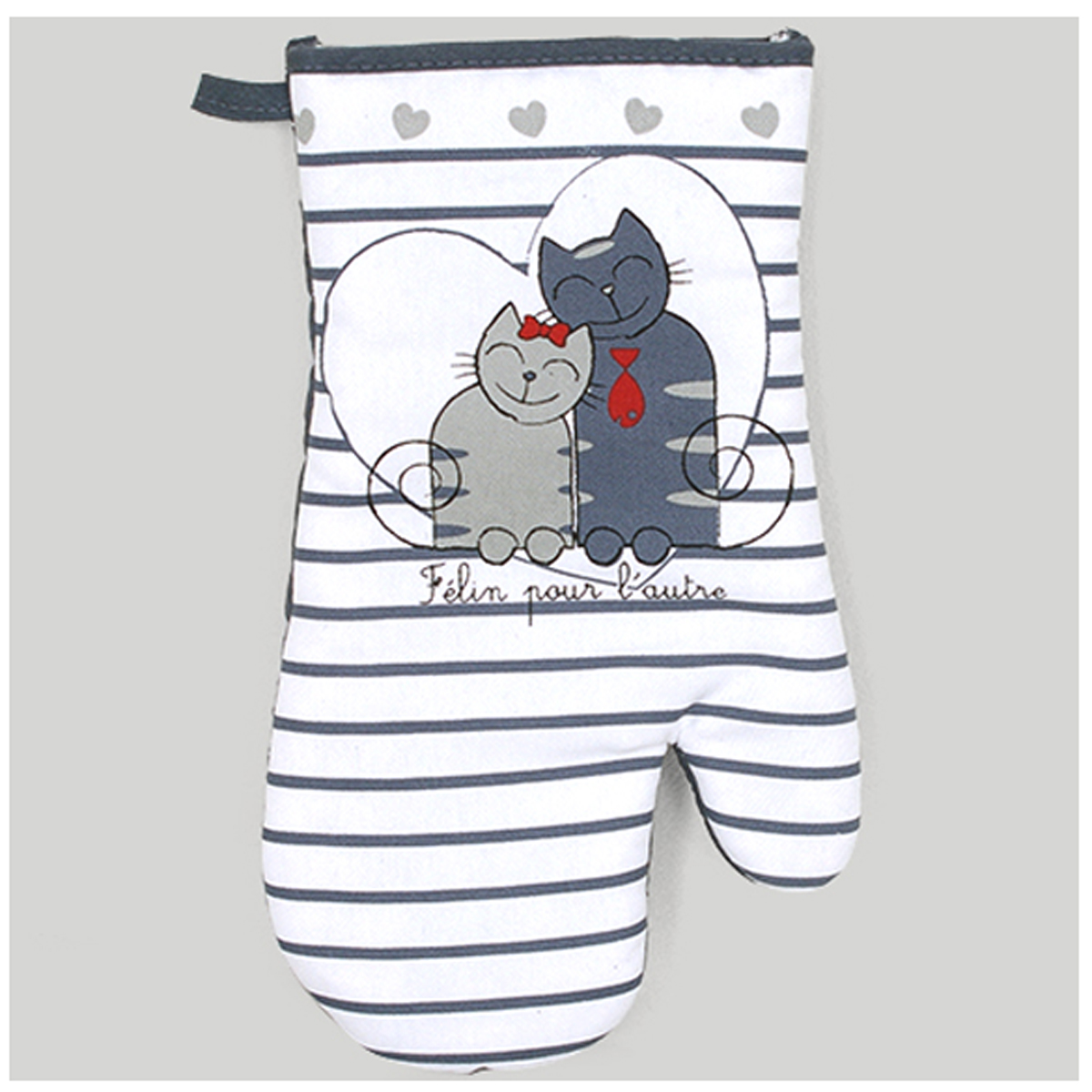 Gant de cuisine \'Chats\' marine blanc (Félin pour l\'autre) - 28x14 cm - [A0243]