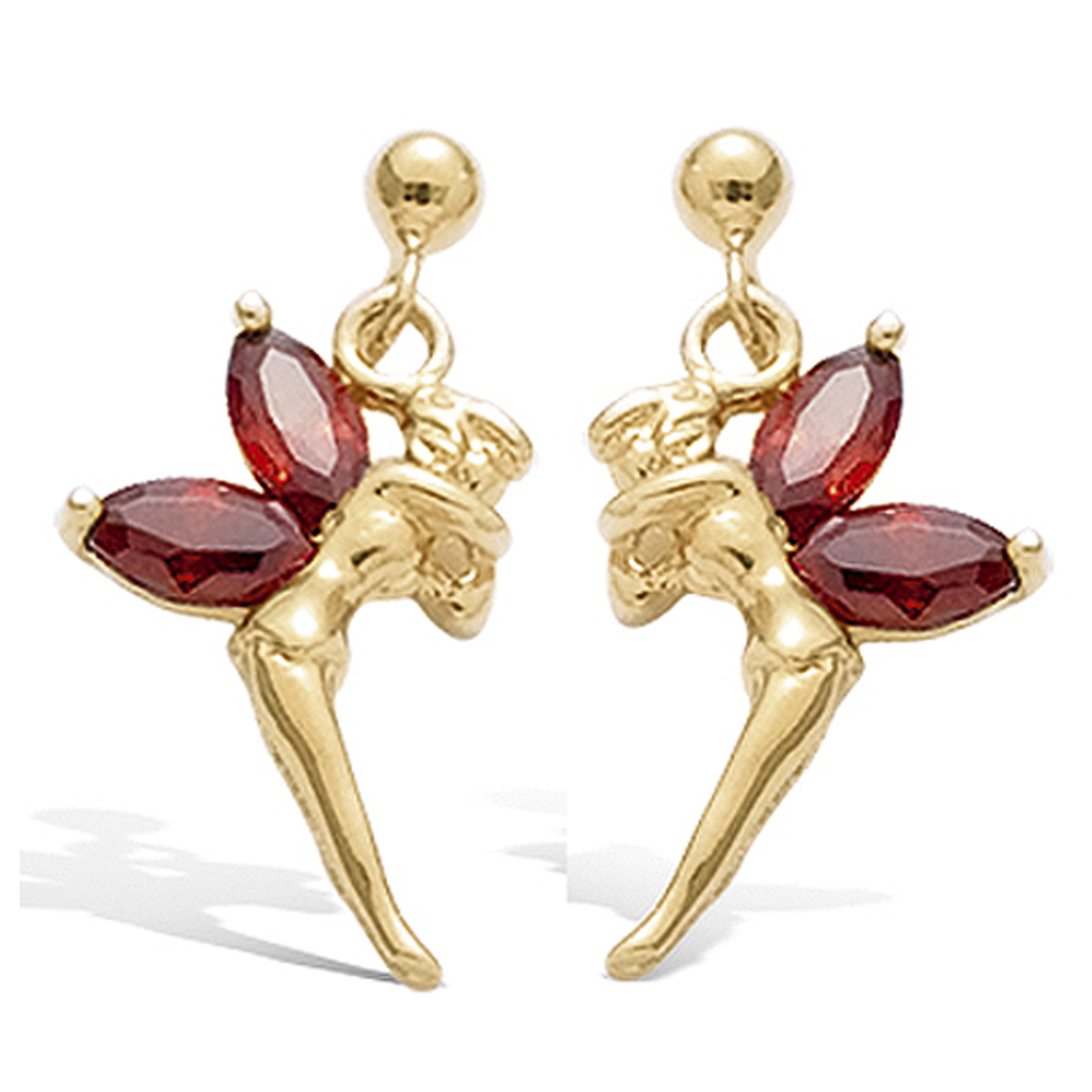 Boucles Plaqué Or \'Fée Clochette\' Grenat doré - 19 mm - [B2392]