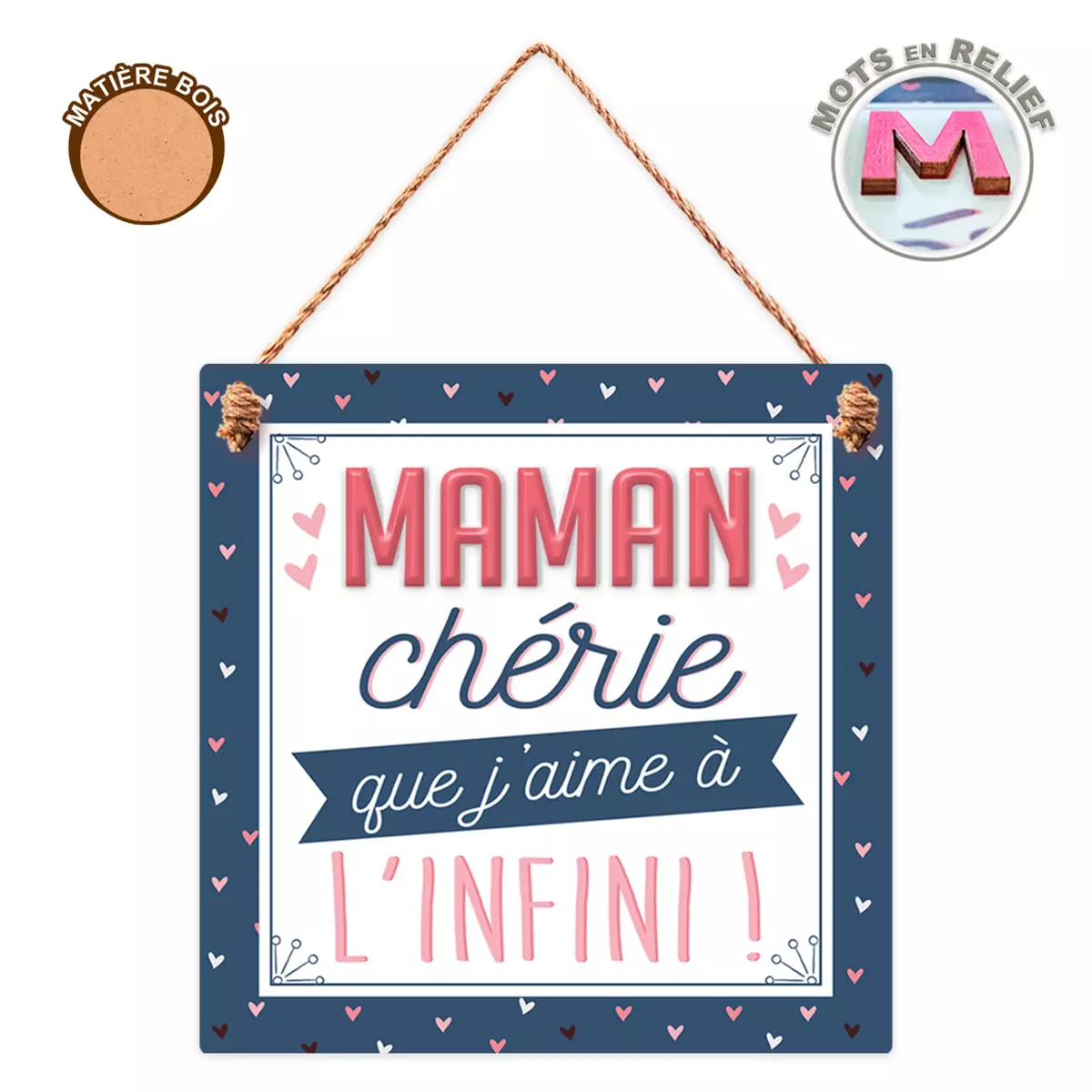 les trésors de lily Plaque bois forme 'Maman chérie que j'aime à l'infini' 18x18 cm [R3816]