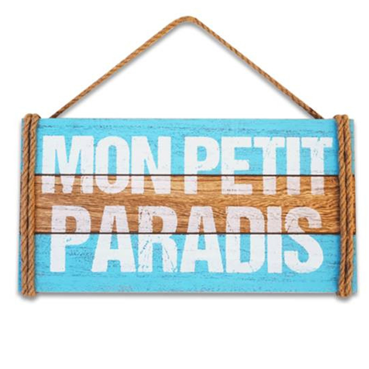 Panneau bois \'Monde Marin\' bleu beige (Mon Petit Paradis) - 30x16 cm - [R3878]