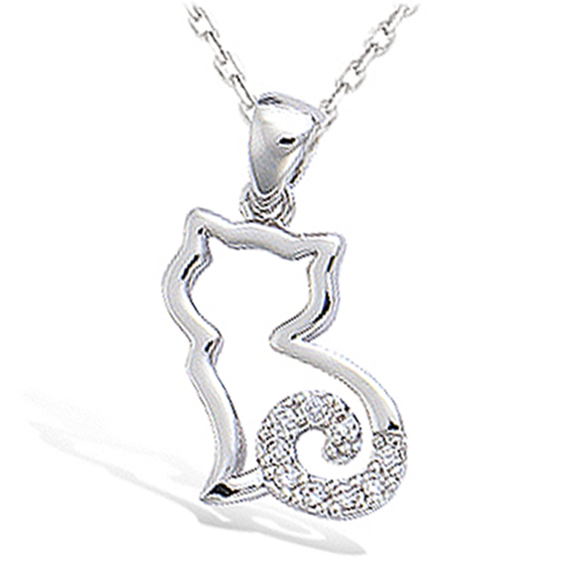 Pendentif Argent \'Chat Silhouette\' blanc argenté (rhodié) - 15x12 mm - [N4048]