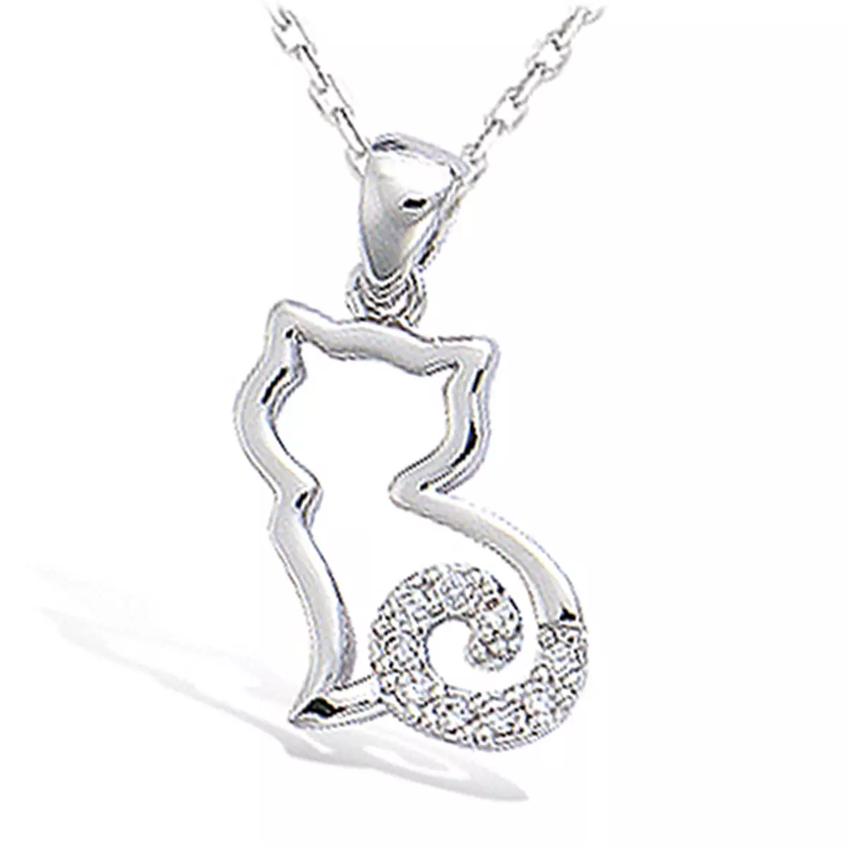 les trésors de lily Pendentif Argent 'Chat Silhouette' blanc argenté (rhodié) 15x12 mm [N4048]