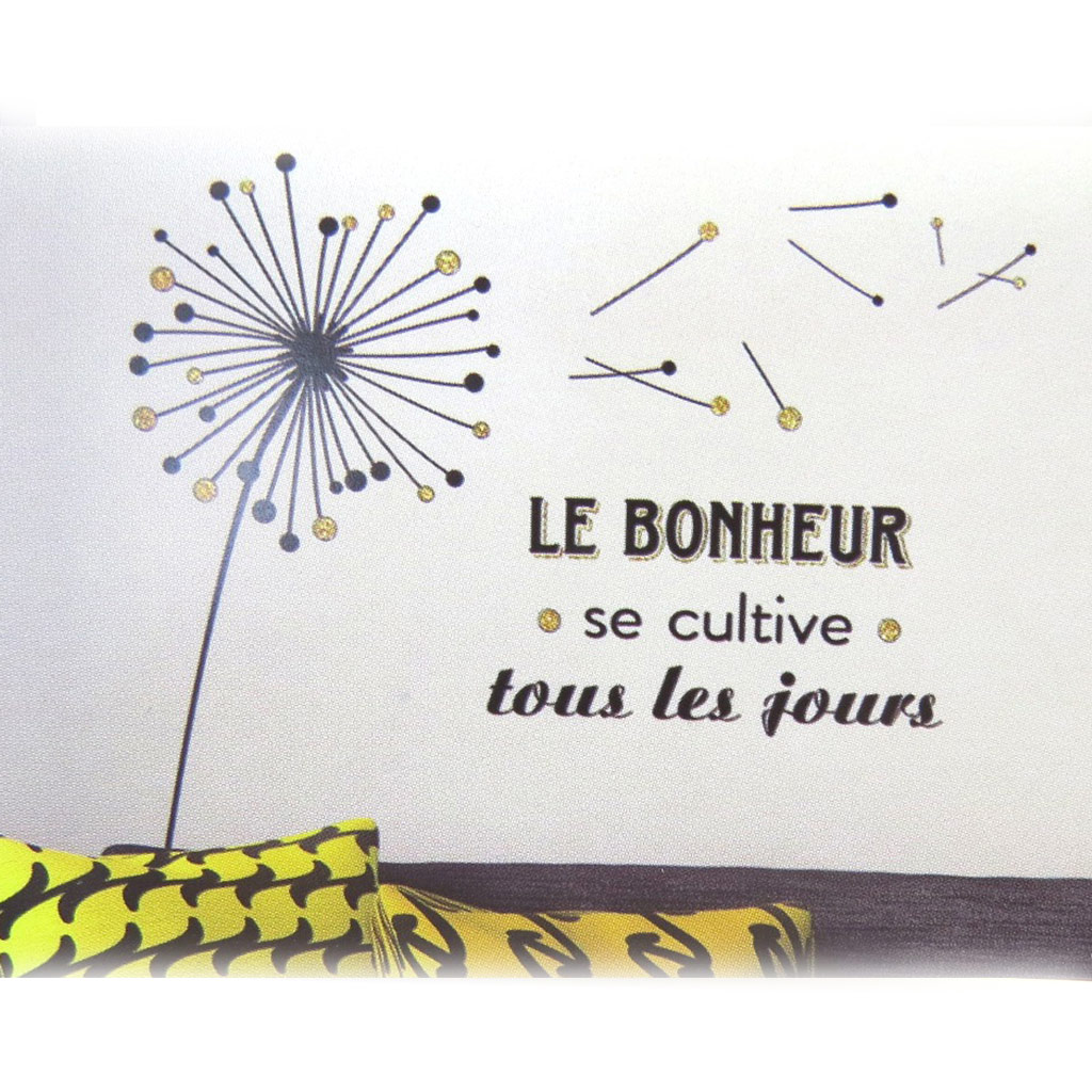 Planche de stickers paillettes \'Messages\' (\'Le Bonheur se cultive tous les jours\') - 60x32 cm - [P2731]