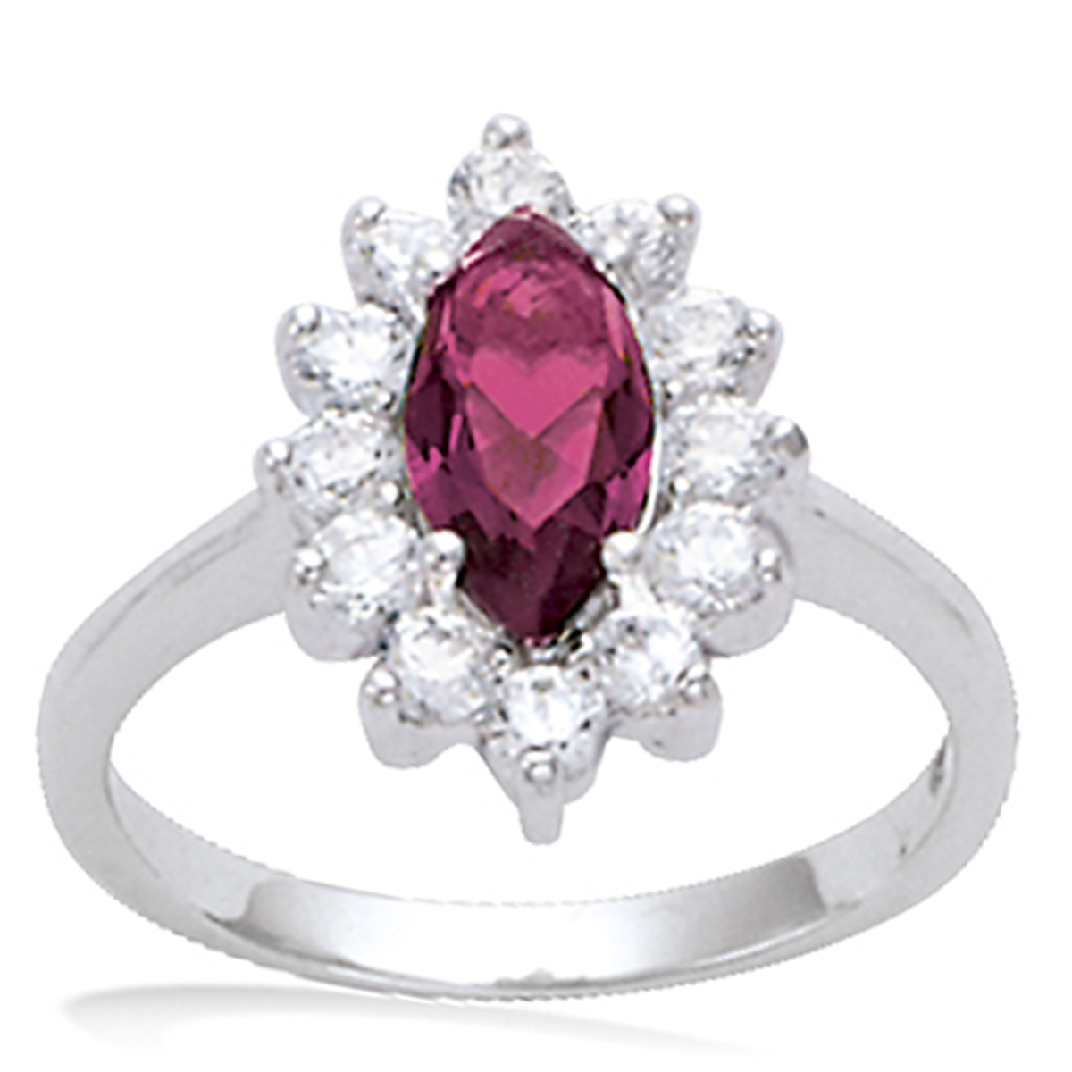 Bague Argent \'Victorina\' rubis blanc argenté (rhodié) - 16x10 mm - [Q1095]