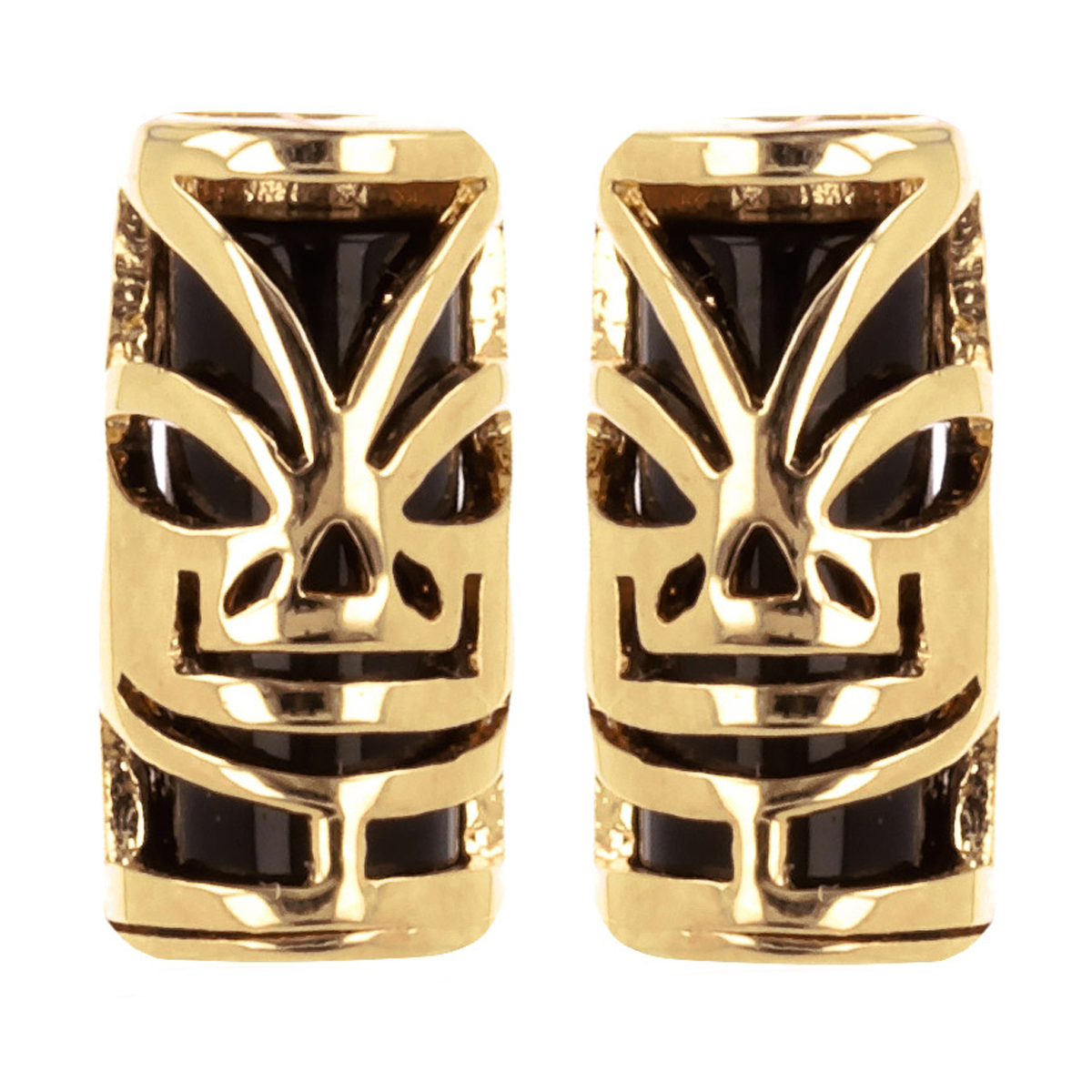 Boucles Plaqué Or \'Tikki\' onyx doré - 9x7 mm - [Q2615]