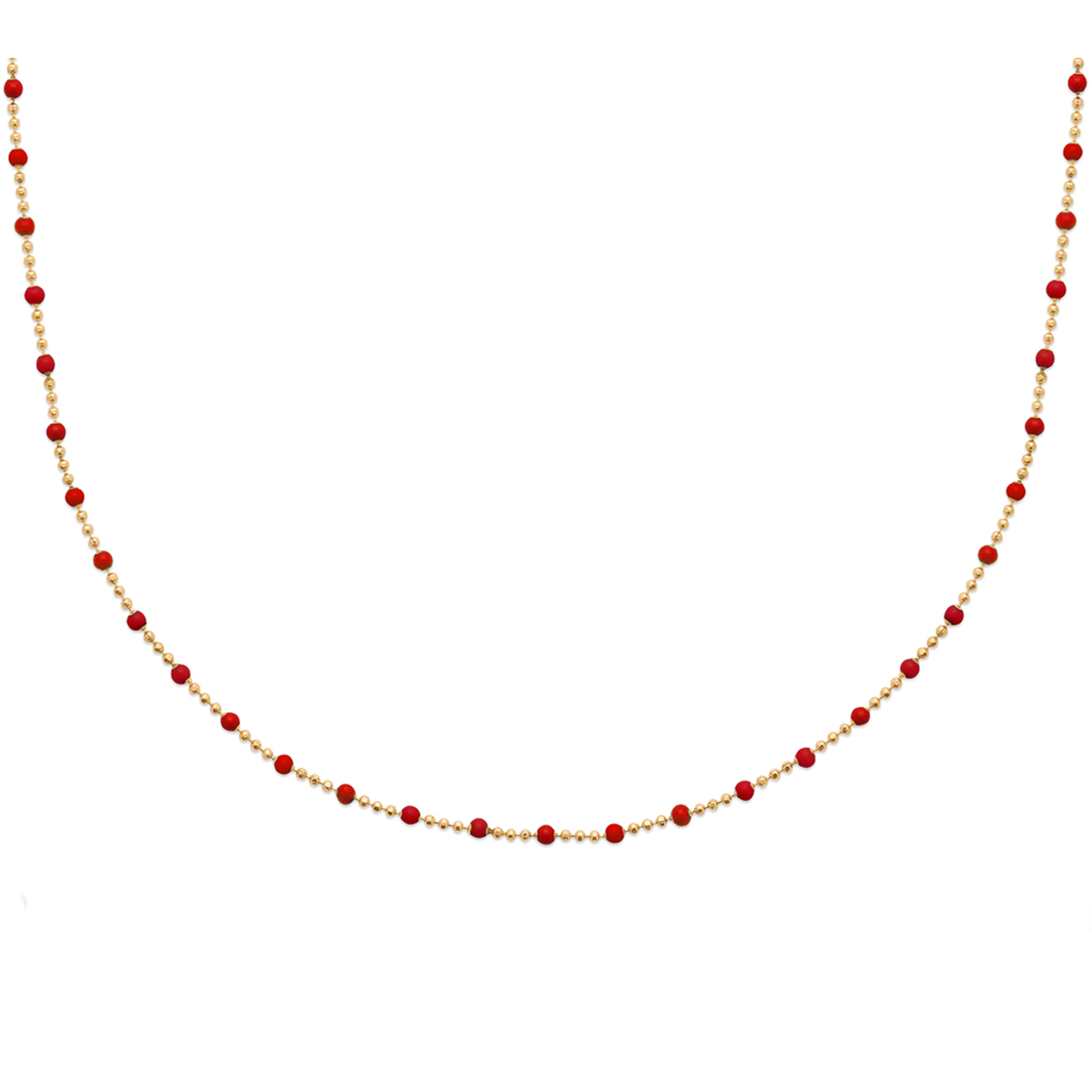 Collier Plaqué Or \'Boho\' rouge doré (billes) - 45 cm, 2 mm - [Q3592]