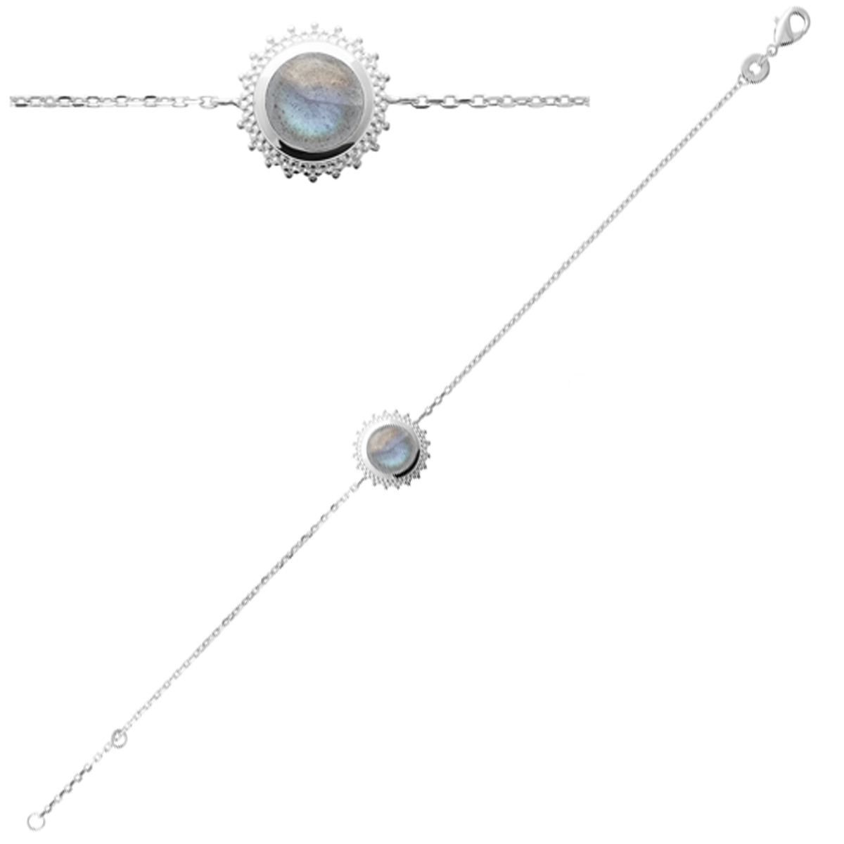 Bracelet Argent \'Cléopatra\' labradorite argenté (rhodié) - 12 mm - [Q4180]