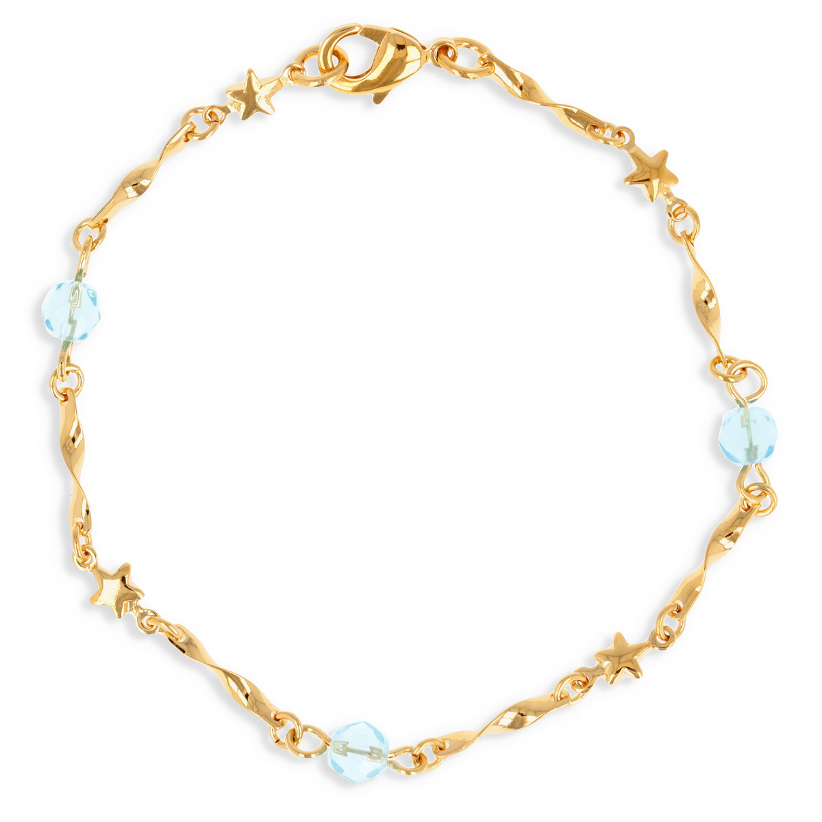 Bracelet Plaqué Or \'Sissi\' turquoise doré  - 6 mm (étoiles) - [Q4612]
