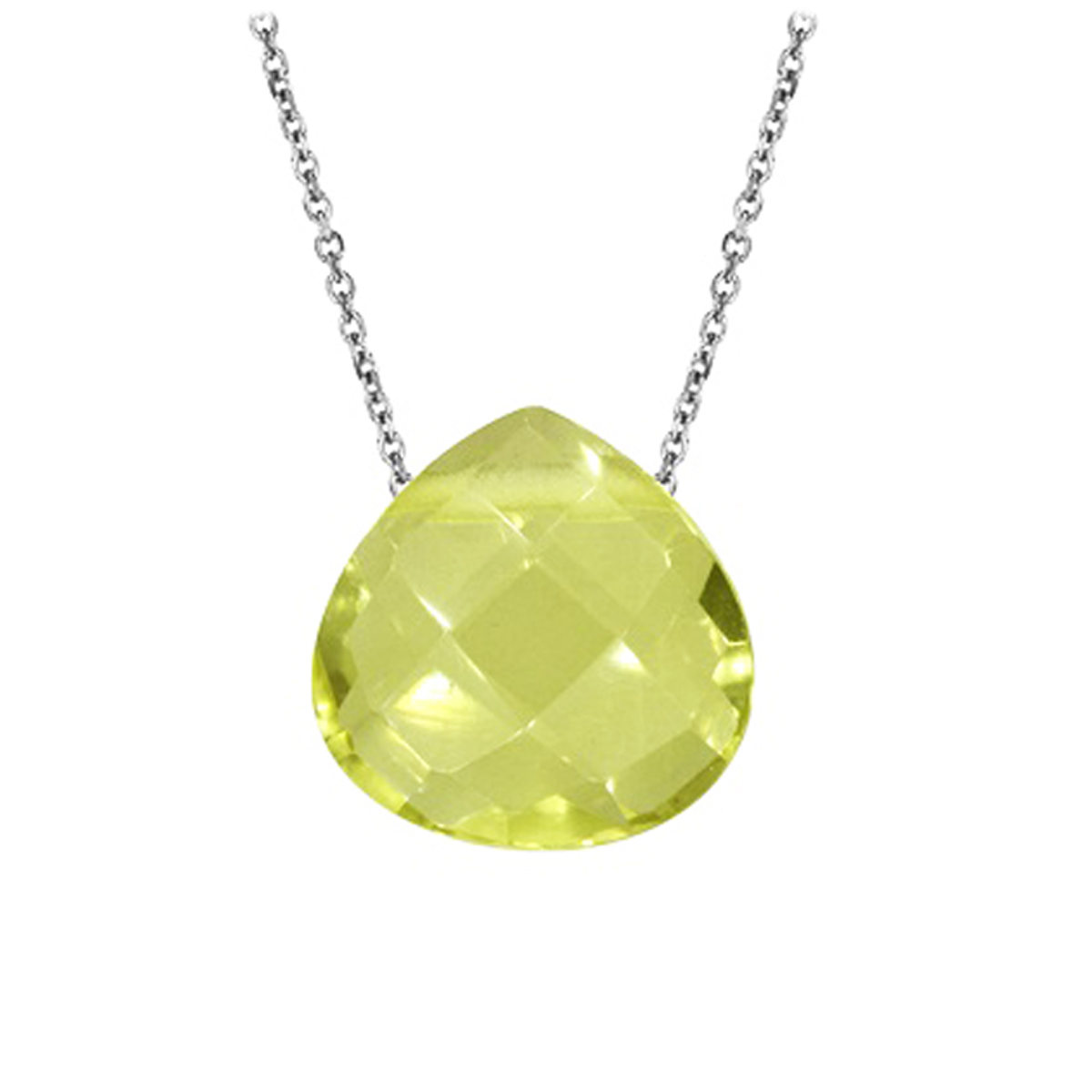 Collier Argent \'Meghan\' quartz jaune argenté (rhodié) - 8x8 mm - [Q6771]