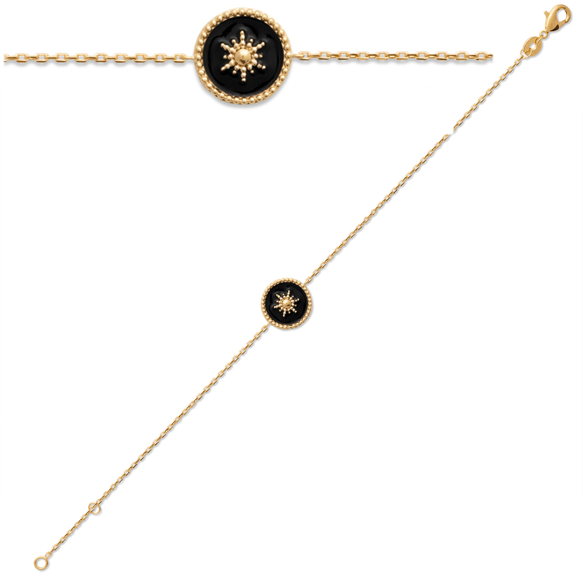 Bracelet Plaqué or \'Cléopatra\' noir doré (étoile) - 12 mm - [Q8160]