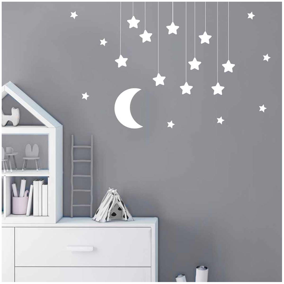 Planche de stickers \'Lune Etoiles\' blanc - 20x70 cm - [Q8274]