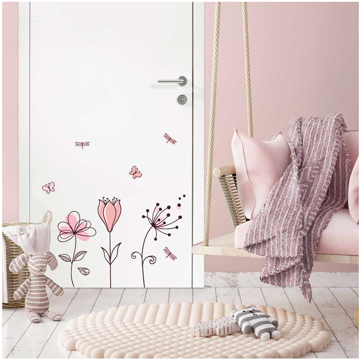 Planche de stickers \'Fleurs Dessinées\' rose - 20x70 cm - [Q8290]