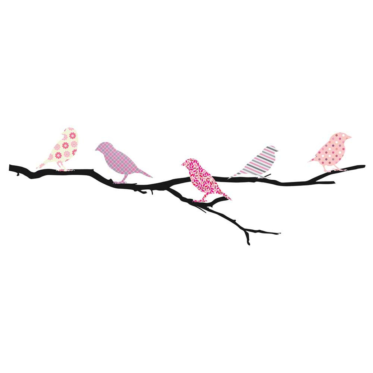 Planche de stickers \'Oiseaux Origami\' rose noir - 20x70 cm - [Q8295]