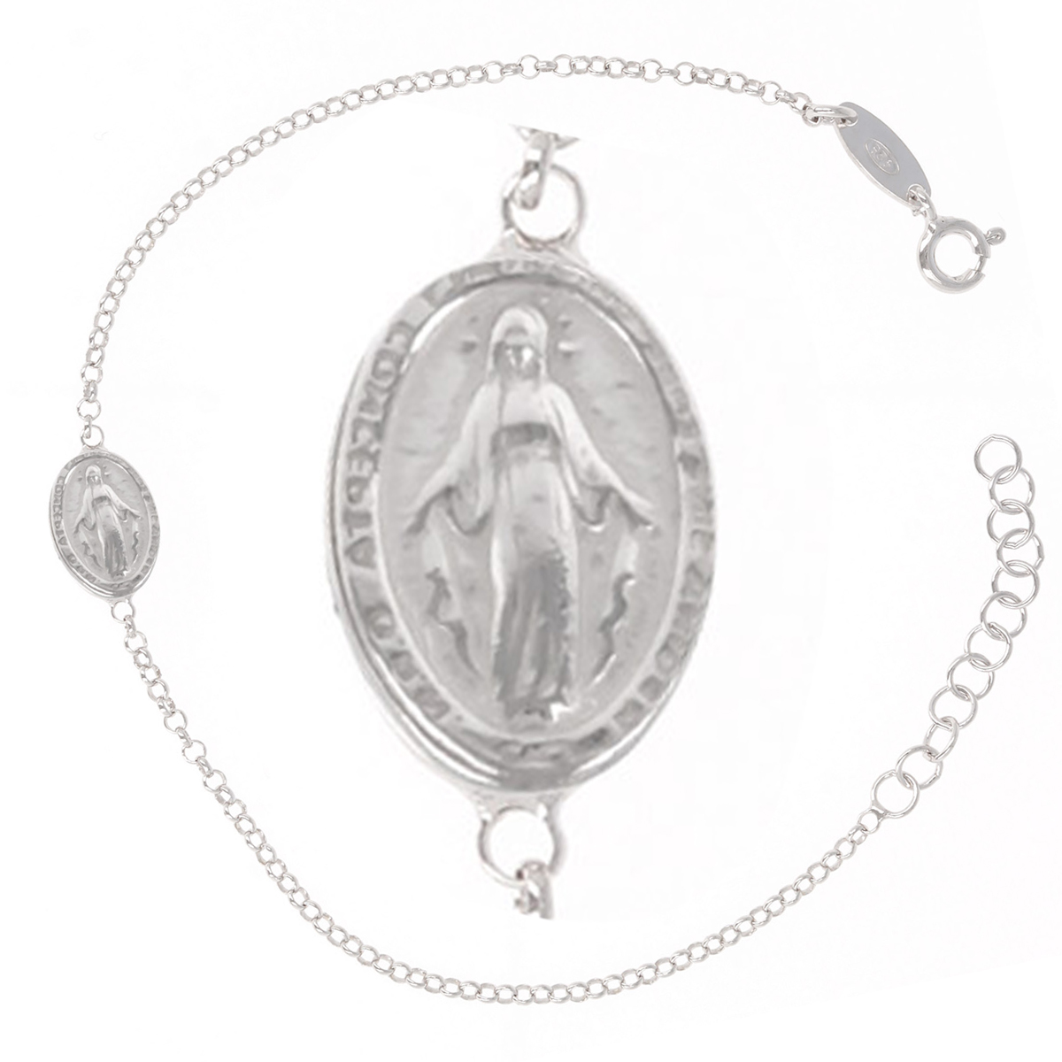 Bracelet argent \'Vierge Marie\' argenté (rhodié) - 10x7 mm - [Q8914]