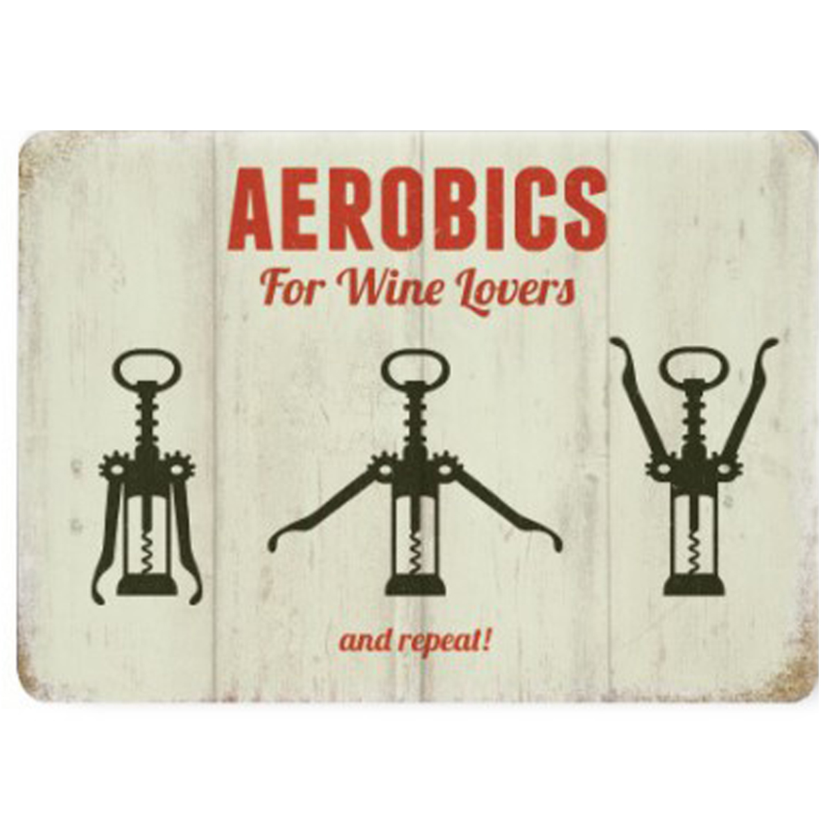 Magnet métal rétro \'Aerobics for Wine Lovers\' beige noir - 9x65 cm - [Q9201]