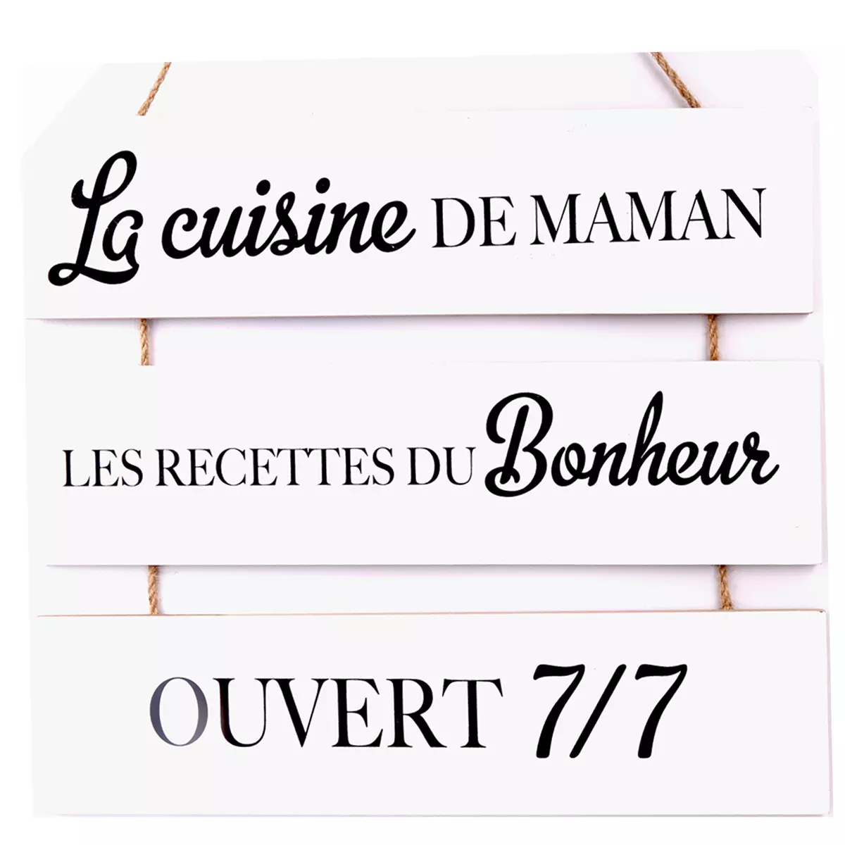 les trésors de lily Plaque triple bois 'Maman' blanc noir (La cuisine de Maman les recettes du Bonheur ouvert 7/7) 46x37 cm [R0932]